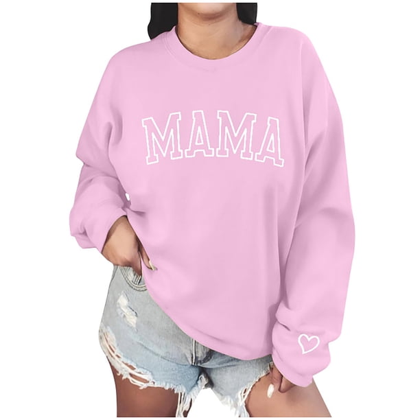 Sudaderas Penkiiy Mama para mujeres Sweatshirt crewneck de gran tamaño Loose Fit Pullover de manga larga para el Día de la Madre S Pink