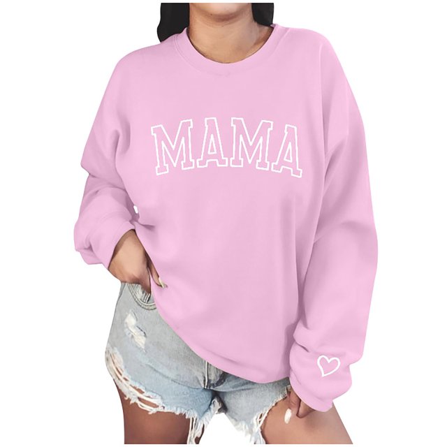 Penkiiy Mama Chandails « » pour Femmes, Chandail à Col Rond Surdimensionné, Coupe Ample, Manches Longues, Chandail à Enfiler pour la Fête des Mères, TG, Rose