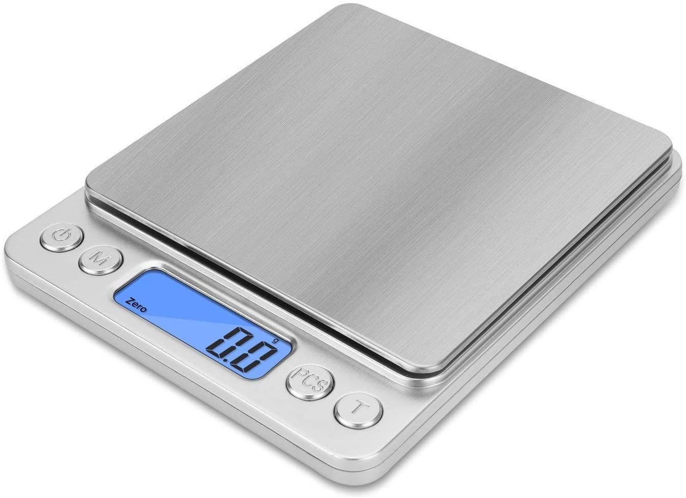 Food Scale Digital Kitchen Scale-500g/ 0.01g Small Pocket Jewelry Scale-6  Units, Back-Lit LCD Display-Stainless Steel, 2 Trays, Auto Off, Tare, PCS