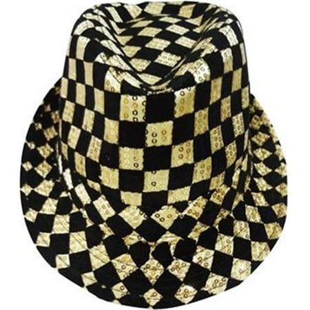 Gold Sequin Fedora - Adult Gold Checkerboard Fedora Hat By Dress Up America