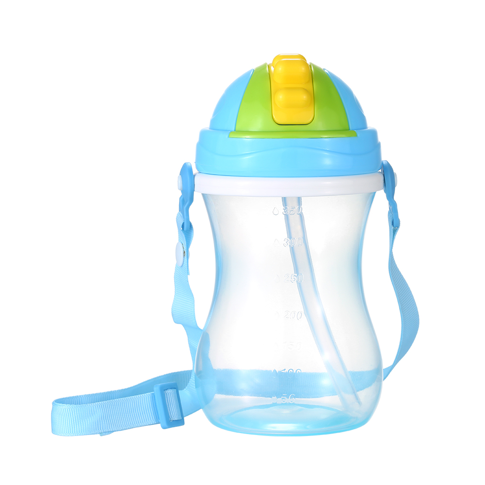 350ml/ 12oz Kids Straw Water Bottle with Portable Strap Baby Drinking