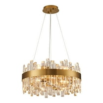 HOOMEDELIER 20" Modern K9 Crystal Chandelier Gold Dimmable Pendant Light Fixture for Dining Room Living Room and Kitchen Island