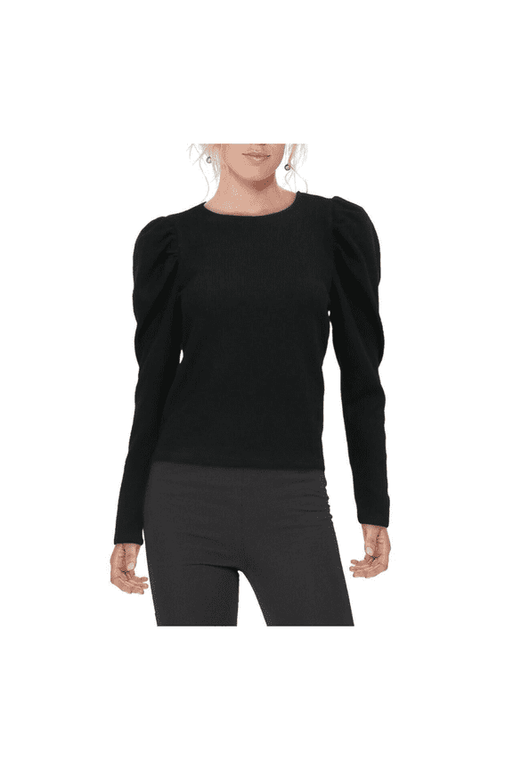 Womens Black Solid Crewneck Pullover Top Shirt XS
