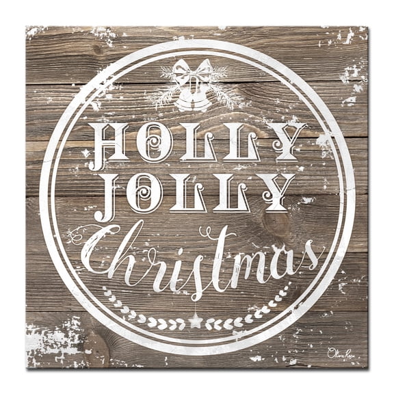 Brown and White Christmas Holly Jolly Wrapped Square Wall Art Decor 30" x 30"