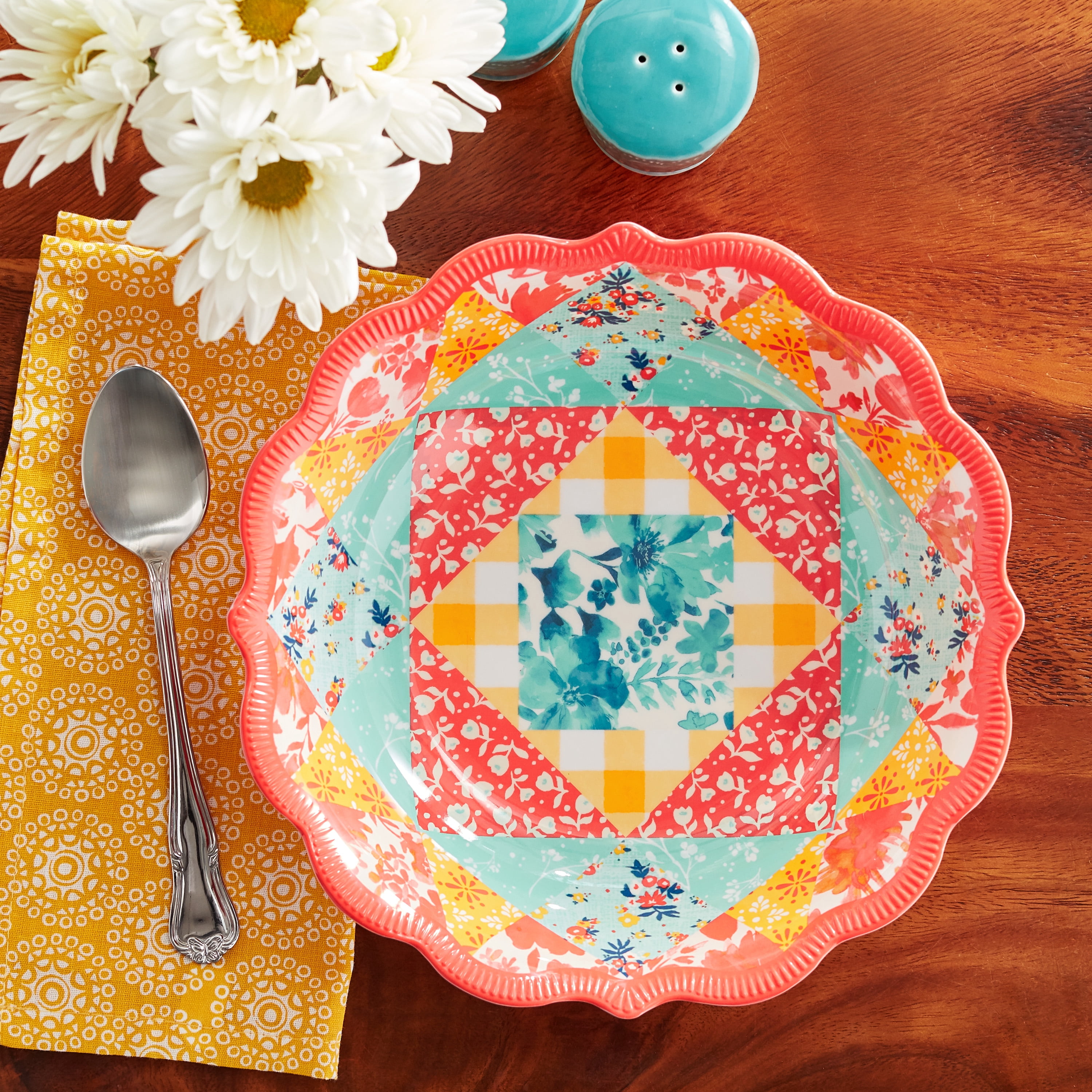 The Pioneer Woman Patchwork Medley Melamine Dinner Bowl, Coral