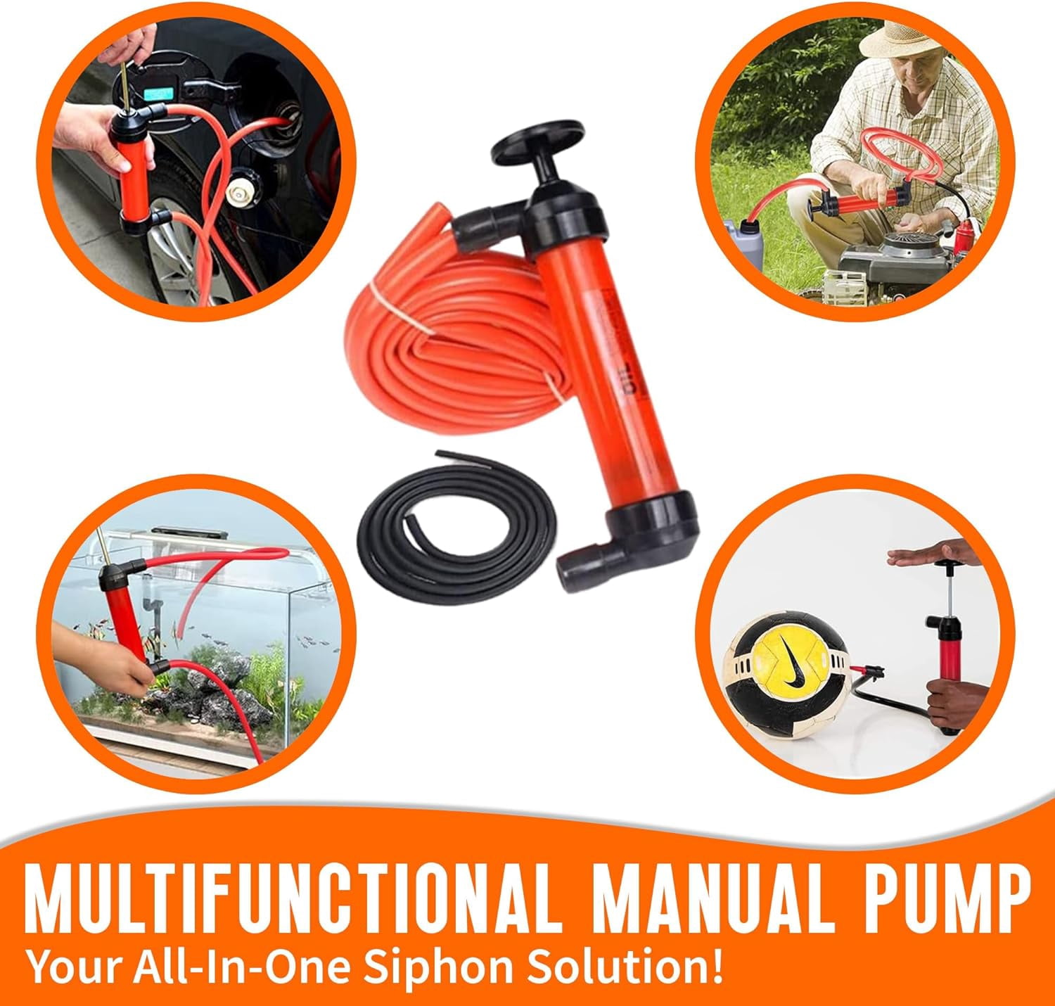 MeasuPro Siphon Hand Pump For Water - 15" Manual Water Pump, Gas Siphon Kit, Hand Bilge Pump With High Suction For Water Removal, Fuel Liquid Transfer