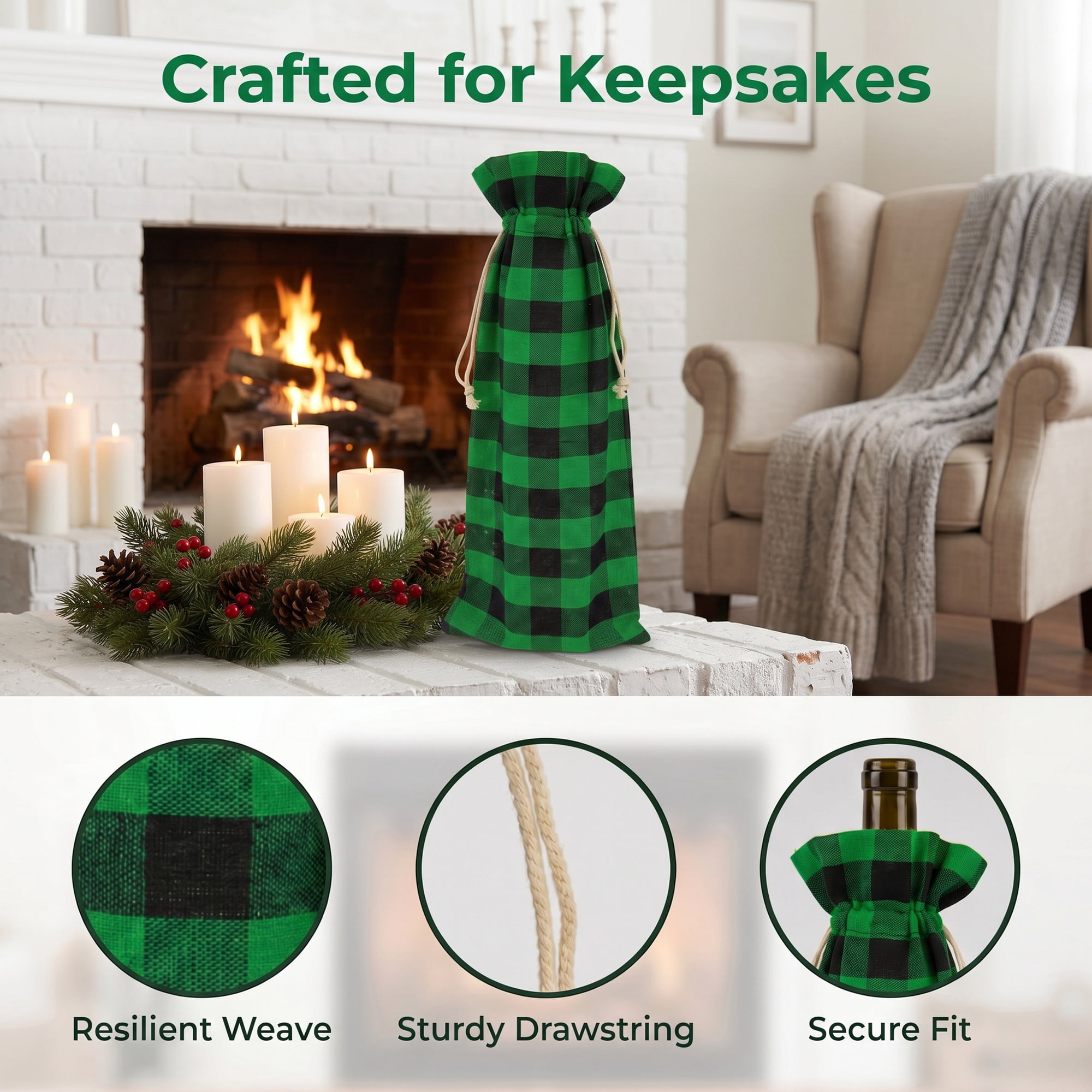 Unique Bargains Elegant Drawstring Wine Bottle Gift Bags with Handles Green 5.9" x 13.8"