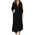 thumbnail image 1 of CEHVOM Robe Taille Haute à Manches Longues en Coton et Lin pour Femmes, Col Rabattu, Ample, en Solde, 1 of 6