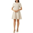 thumbnail image 2 of Vestido skater elegante de tweed con cuello redondo y mangas cortas para mujer M amarillo, 2 of 6