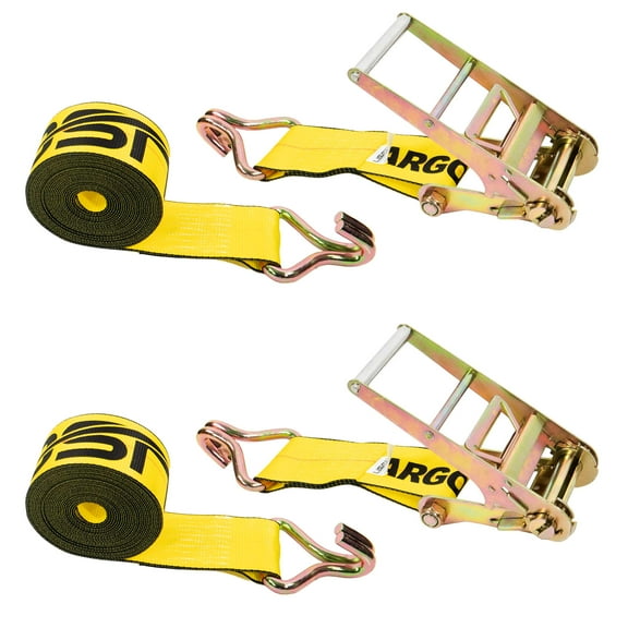 4" x 27' Yellow Ratchet Strap w/ Wire Hooks - 2 Pack
