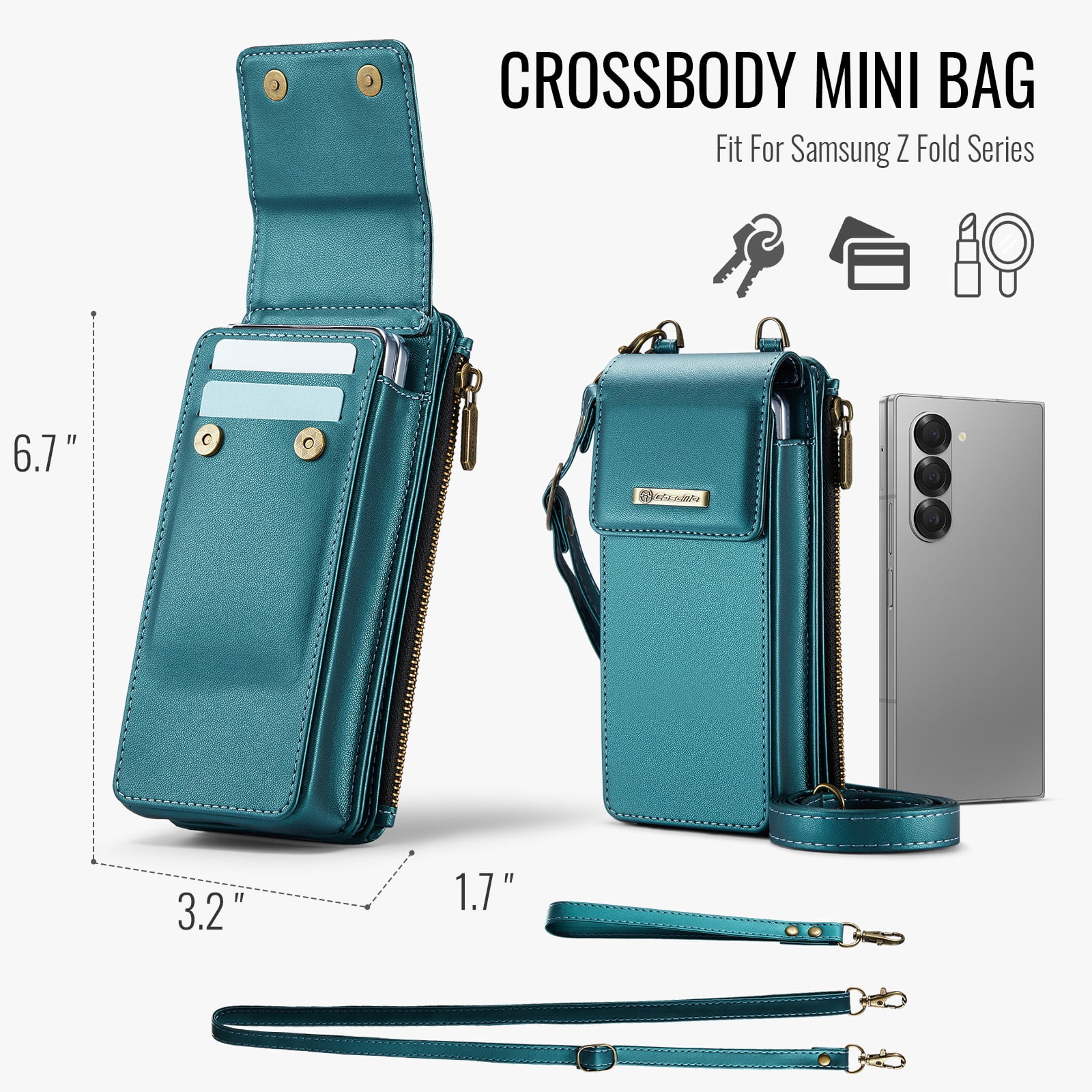 Crossbody Phone Bag Purse Wallet Case for iPhone/Galaxy/Pixel Series Cell Phones (Less Than or Equal to 7.6"), with Shoulder/Wrist Strap Lanyard, RFID Blocking Card Slots, PU Leather Bag, Green