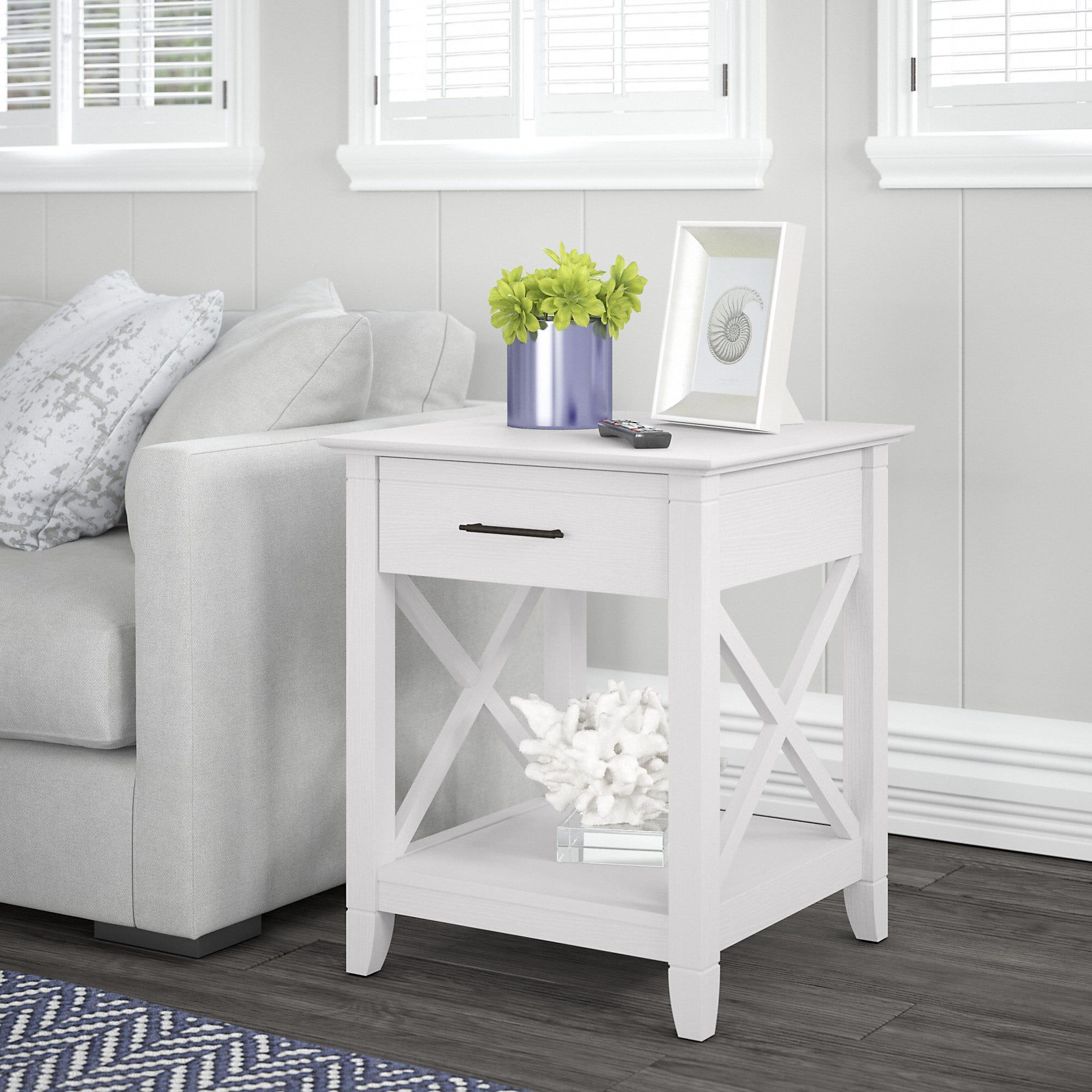 Bush Furniture Key West End Table with Storage in Pure White Oak - Walmart.com