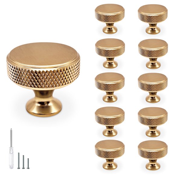 Perillas redondas para gabinete de cocina Redeam, 10 piezas, dorado cepillado
