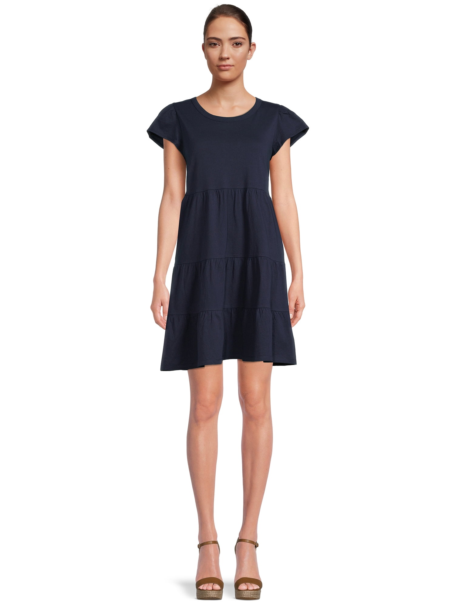 Time and Tru Women's Short Sleeve Tiered Knit Dress