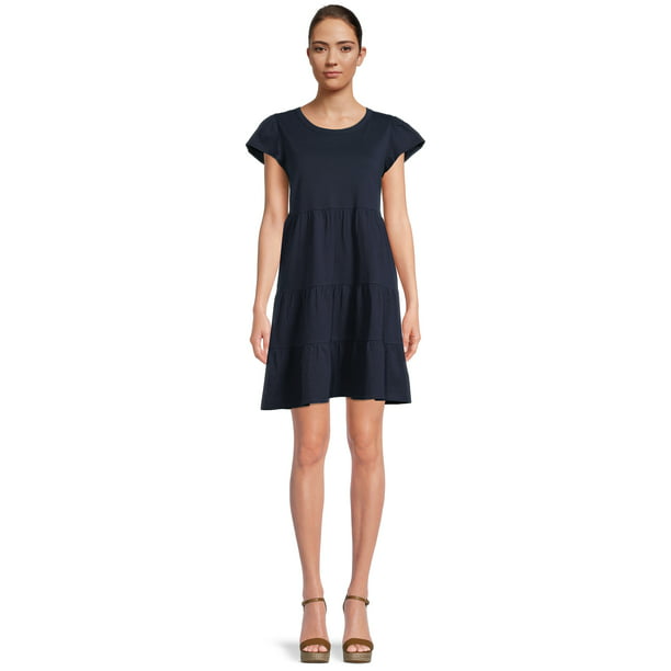 Time and Tru Women's Short Sleeve Tiered Knit Dress - Walmart.com
