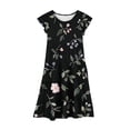 thumbnail image 4 of Pounoo New Girls Dresses (6-15 Y) Girl Summer Short Sleeve Flying Sleeve Round Neck Flower Element Printed Waist Pocket Layered Dress Dresses for Kids Girls, 4 of 5