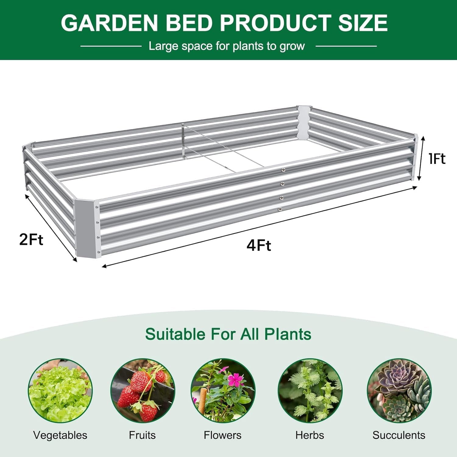 BN-LINK 4×2×1 ft Raised Garden Bed Kit, Rectangular Galvanized Metal Planter Garden Boxes Outdoor, Large Garden Beds for Vegetables Flowers, Easy DIY and Cleaning