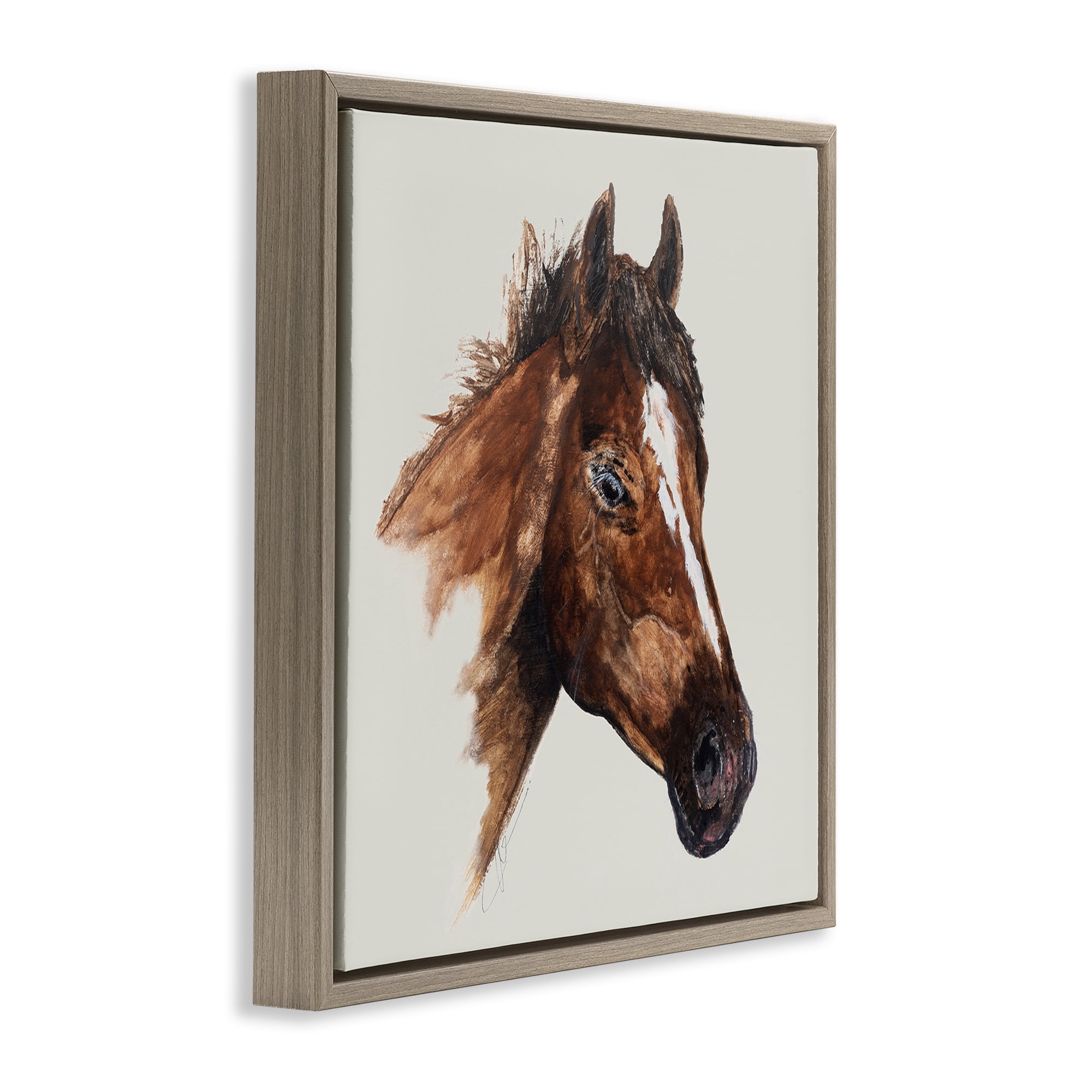 Stupell Industries Detailed Brown Horse Animals Painting Brown Floater Framed Canvas Art Print Wall Art, 18 x 18