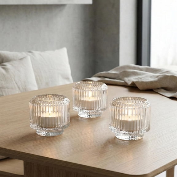 Transparent Glass Candle Holders - Sleek Round Glass Tealight Candlestick, Sturdy Thick Glass Design, Perfect for Home Dining Coffee Tabletop Wedding Party Centerpiece Decor Accent, 2*2in, Clear