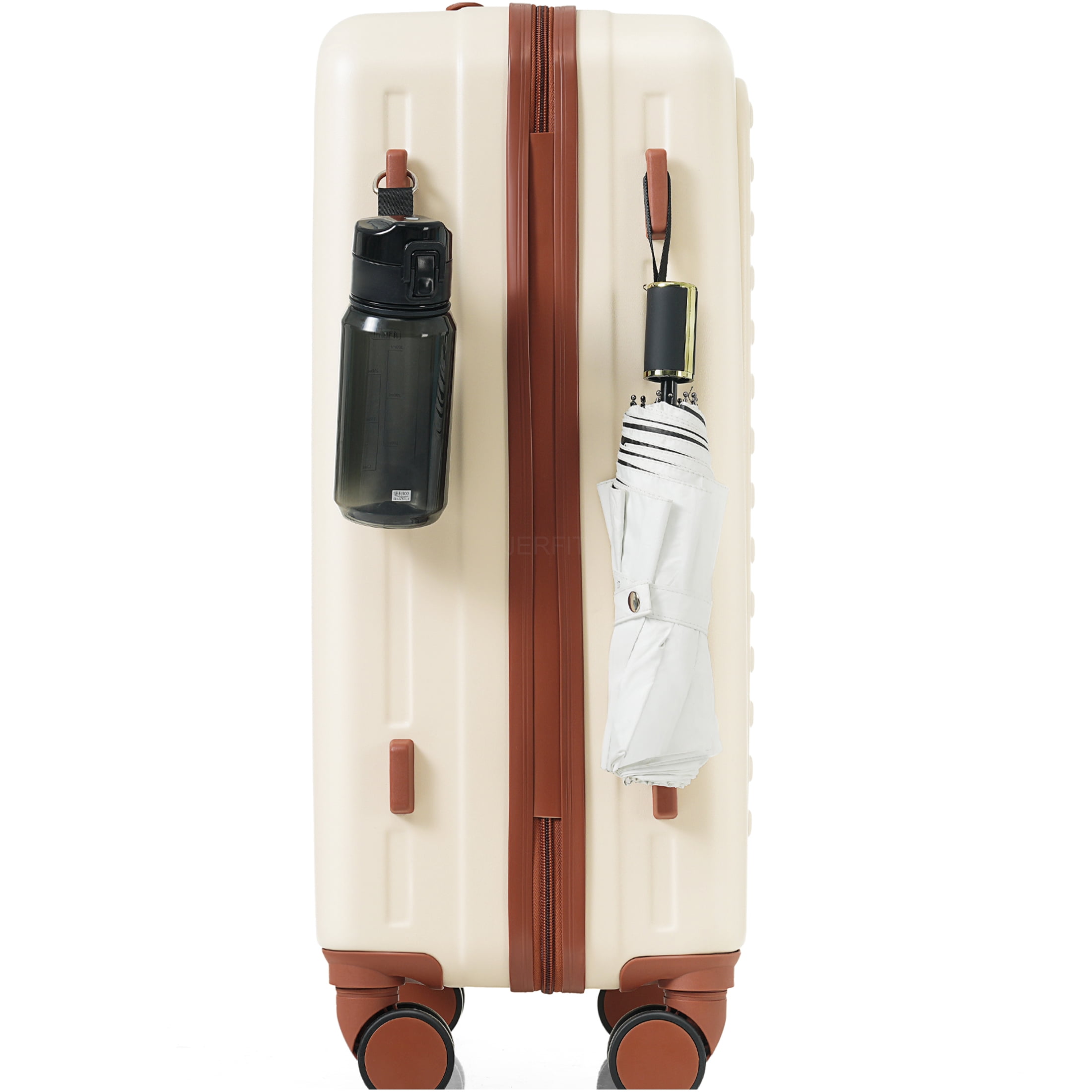 JERFIT 3-Piece Hard Shell Spinner Luggage Set with USB Port, Front Pocket & Cup Holder, Airline Approved Carry On, ABS Suitcase in Ivory
