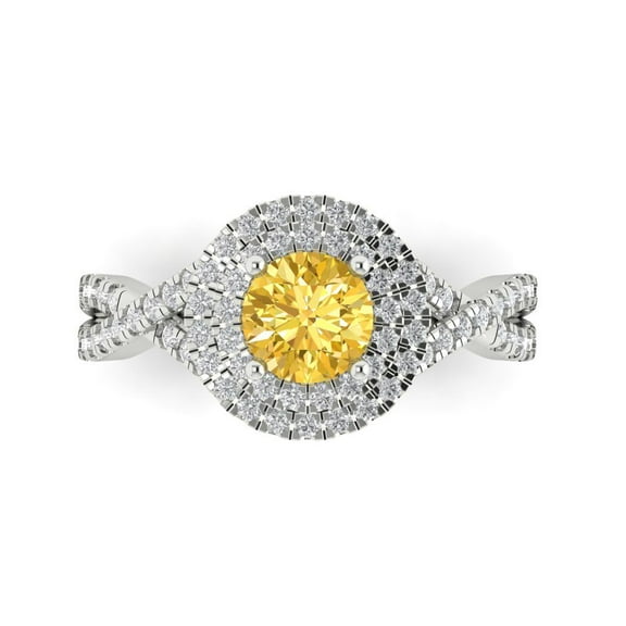 1.3125 ct Round Cut Natural Citrine with Simulated Diamond Halo Accents 14K White Gold Womens Engagement Ring