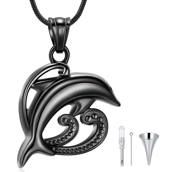 Dolphin Shape Cremation Jewelry Necklace for Ashes Stainless Steel Ashes Holder Memorial Jewelry Keepsake Urn Pendant fill kit