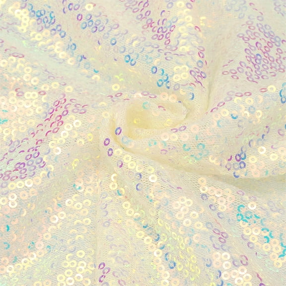 Iridescent Light Yellow Sequin Fabric, by The Yard, 1 Yard Length 4.3ft Wide Sequin Velvet Fabric Shiny Sparkly Cloth for DIY Sewing, Dress, Backdrop, Tablecloth, Table Runner