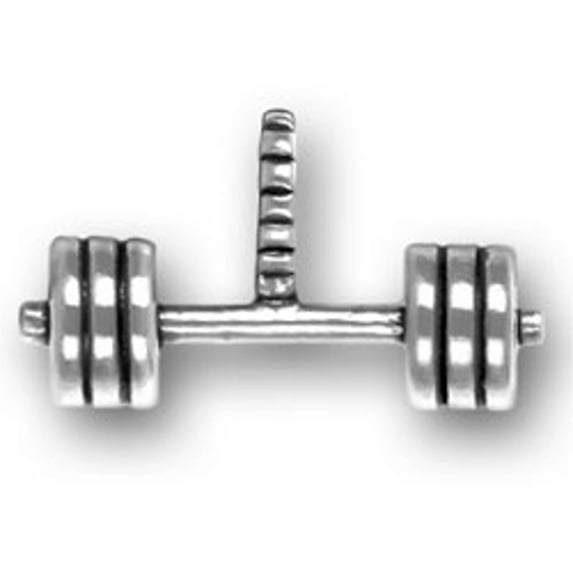 Sterling Silver 30" Unisex 1.5mm Box Chain 3D Barbell With Weights Pendant Necklace