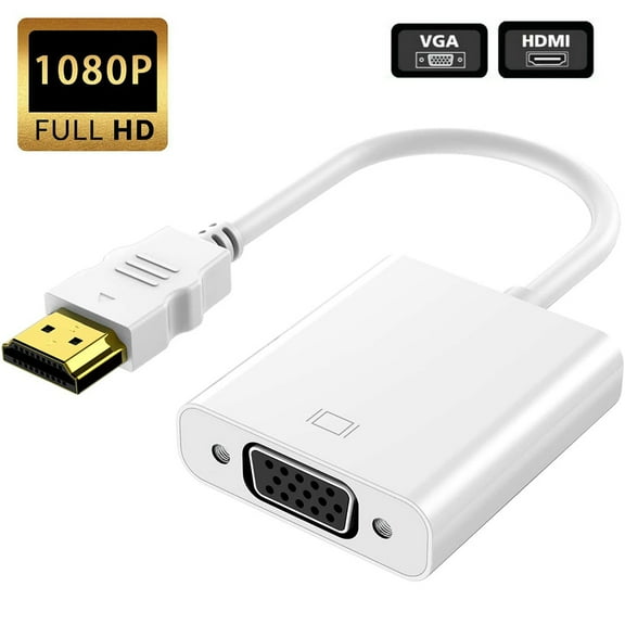 HDMI to VGA ,Gold-Plated HDMI to VGA Adapter (Male to Female) for Computer, Desktop, Laptop, PC, Monitor, Projector, HDTV, Chromebook, Raspberry Pi, Roku, Xbox and More - White