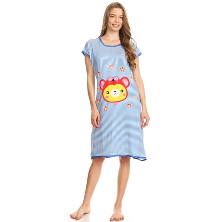 

5012 Women Short Sleeve Nightgown Sleepwear Pajamas Sleep Dress Nightshirt Blue 52 XL