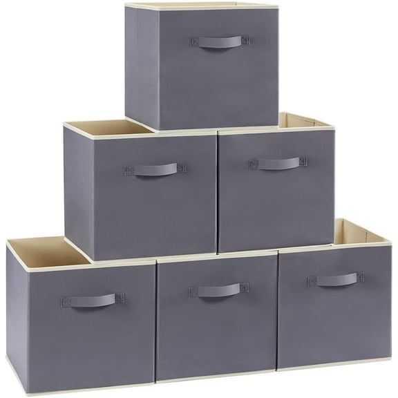 Lifewit Collapsible Storage Cubes 11 inch Foldable Fabric Bins Multi-Color, Set of 6, Grey