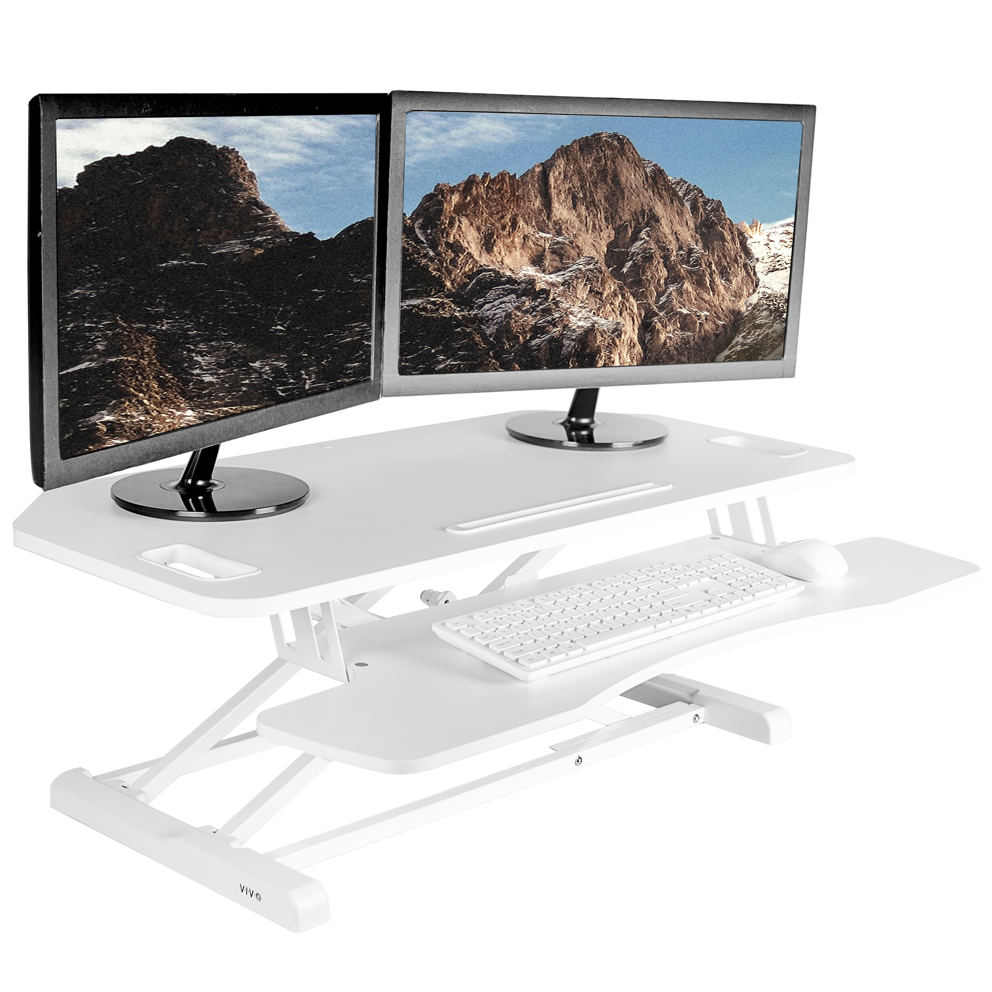 VIVO White Height Adjustable Corner Desktop Monitor Riser 38" Sit Stand