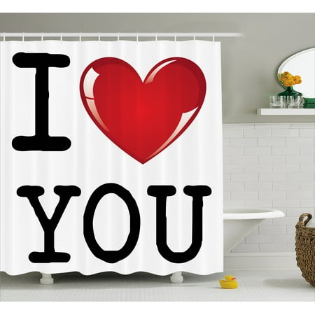 I Love You Shower Curtain, Valentines Message Birthday Best Friends Love Celebration Together Theme, Fabric Bathroom Set with Hooks, 69W X 84L Inches Extra Long, Red White Black, by (Miss U Message For Best Friend)