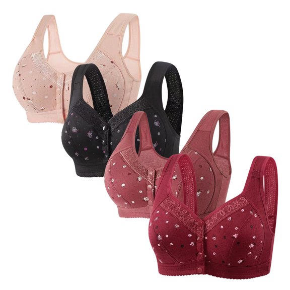 Cavosen Sports Bras Pack Plus Size Wireless Bras Push Up Full Coverage Stretch Bralettes Wide Straps Breathable Casual Underwear