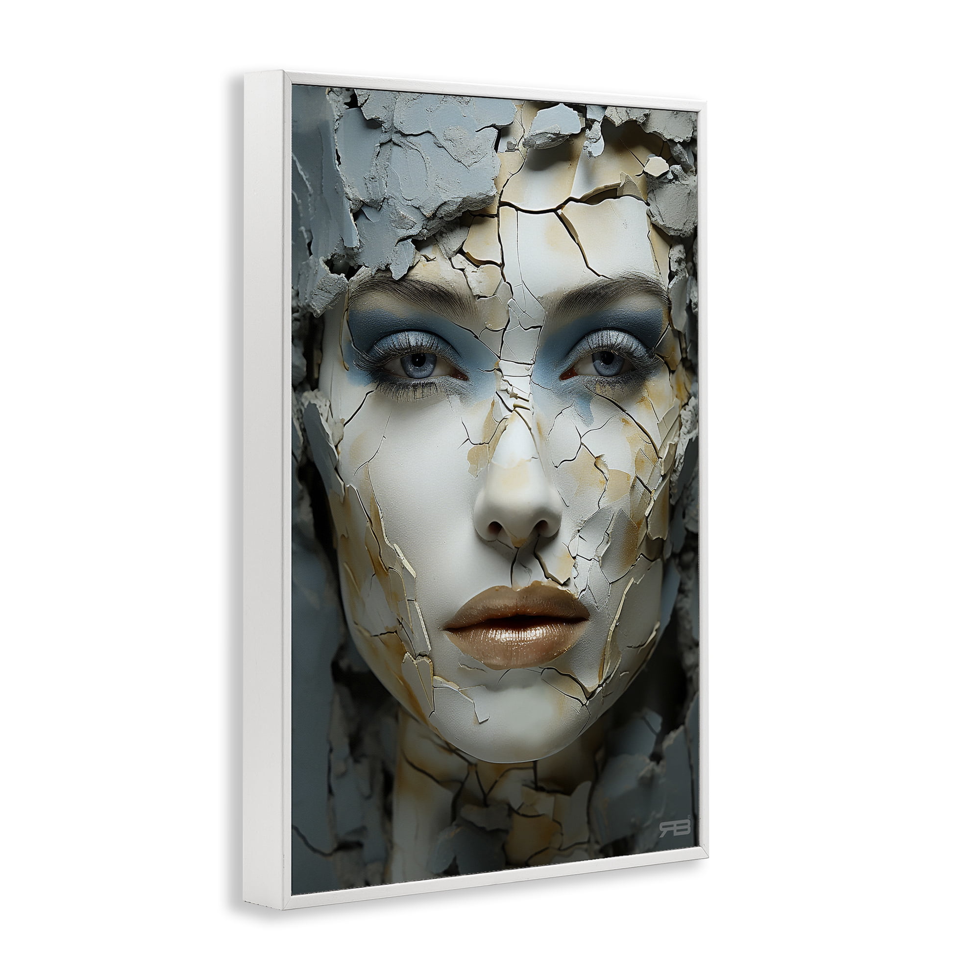 Stupell Industries Cracked Face Abstraction Novelty Painting White Framed Art Print Wall Art, 16 x 24
