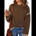thumbnail image 1 of Suéteres para Mujer, Cuello Redondo Liso, Corte Holgado, Larga, Punto en Contraste, Jersey, Tops Marrón S, 1 of 7
