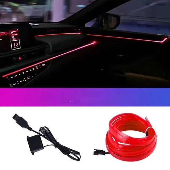 EL Wire Interior Car LED Strip Lights USB Neon Glowing Electroluminescent Ambient Lighting Kit for Vehicle Customization