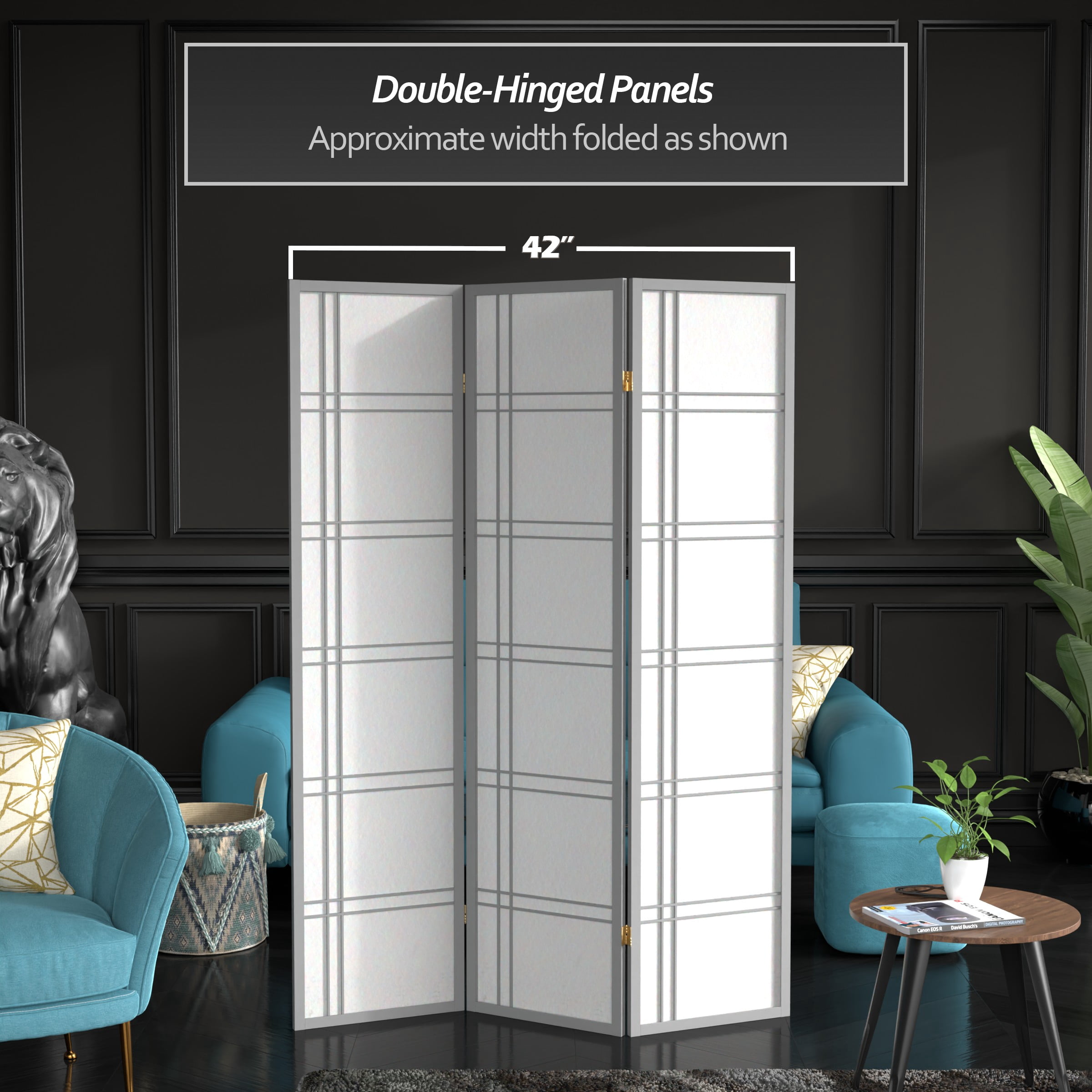 6 ft. Tall Grey Special Edition Shoji Screen with Double Cross Design - 3 Panels