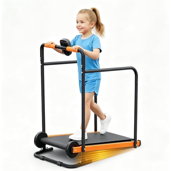 Kids Manual Treadmill - Ages 8 , Safe Active Play Gym with 180° Soft Handrails, Home Exercise Equipment, LCD Monitor, Max 176LBS Load, Ideal Gift