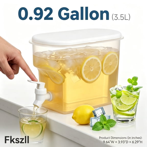 Fkszll 0.92 Gallon Beverage Dispenser with Spigot Plastic Drink Dispenser Iced Juice Lemonade Water Jug for Fridge Kitchen