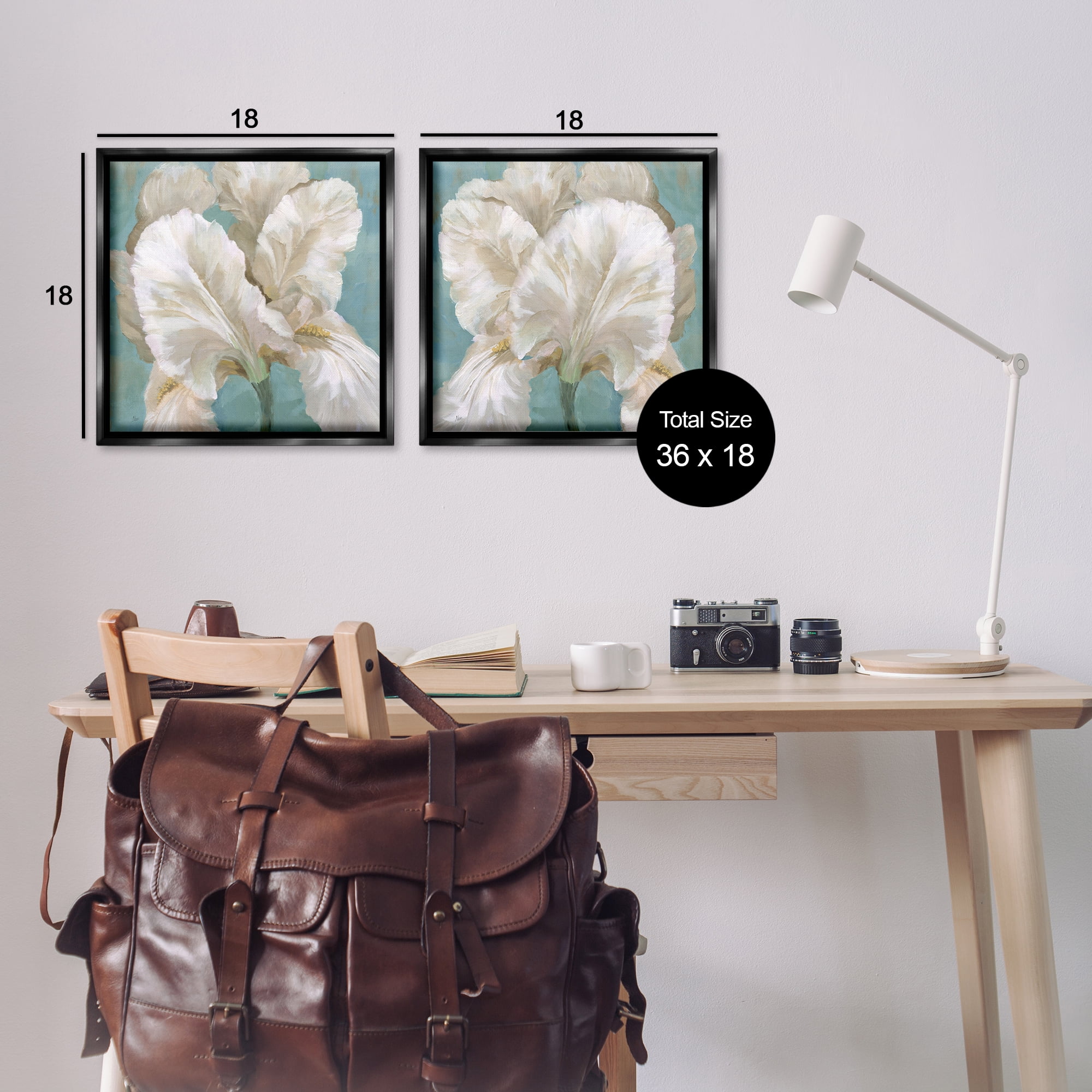 Stupell Industries White Iris Flower Plants & Flowers Painting Black Floater Framed Canvas Art Print Wall Art, 18 x 18, Set of 2