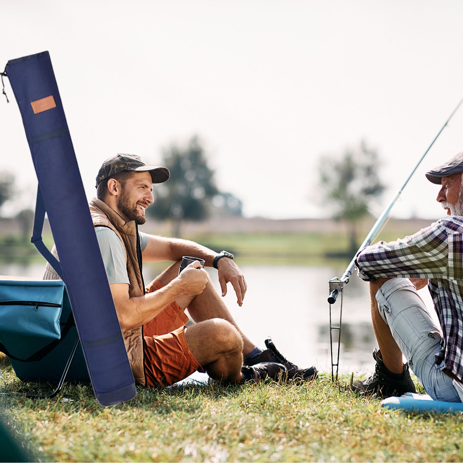 3 Packs Canvas Fishing Rod Storage Bag with Umbrella Holder - Durable Waterproof Gear Organizer for Fishing Accessories, Tackle Box & Rods
