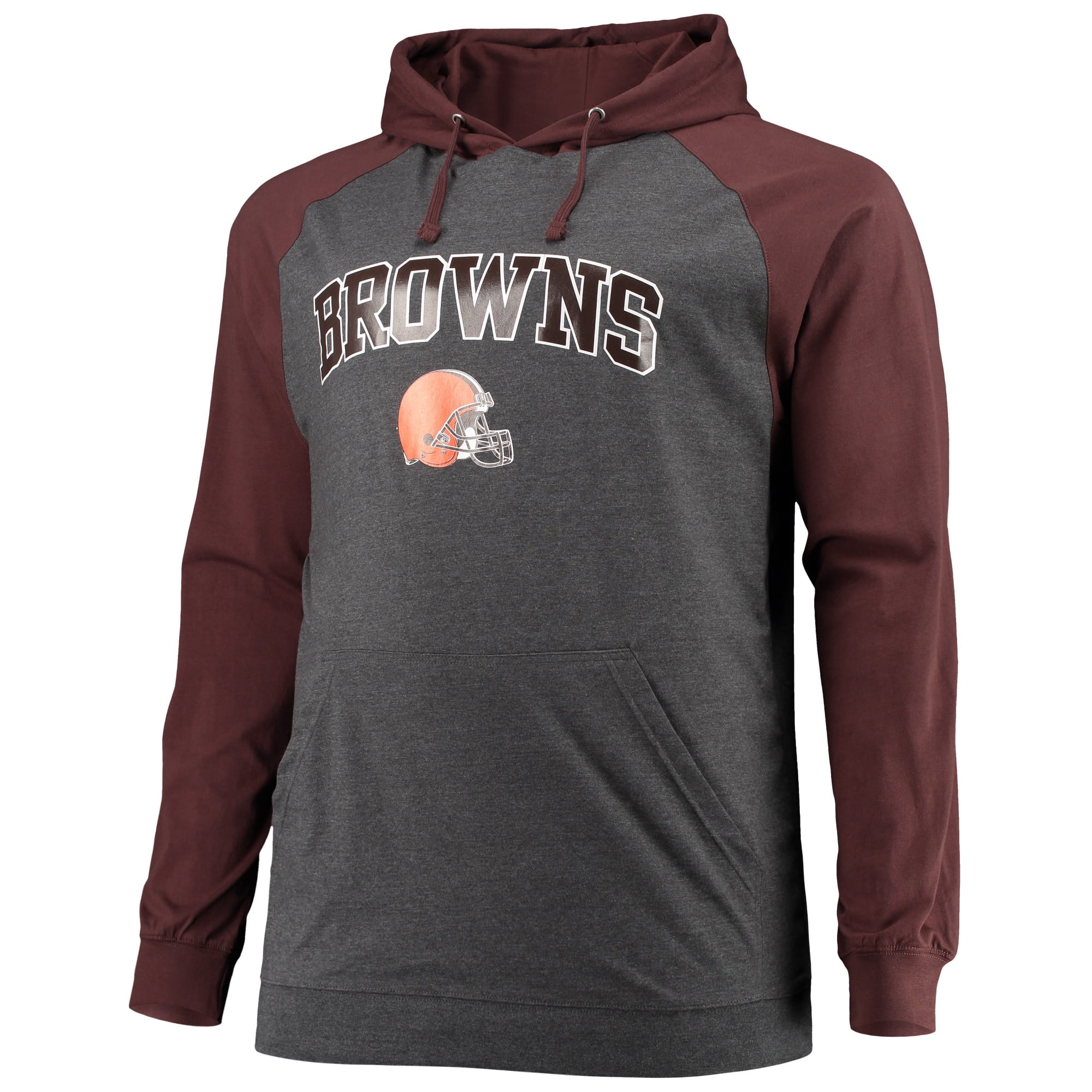 Men's Fanatics Branded Brown/Heathered Charcoal Cleveland Browns Big & Tall  Lightweight Raglan Pullover Hoodie 