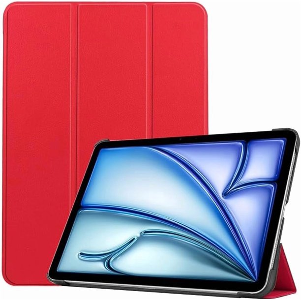 Funda Protectora Rígida de Cuero PU con Soporte Magnético para iPad Air 11" M2 (2024) - Rojo
