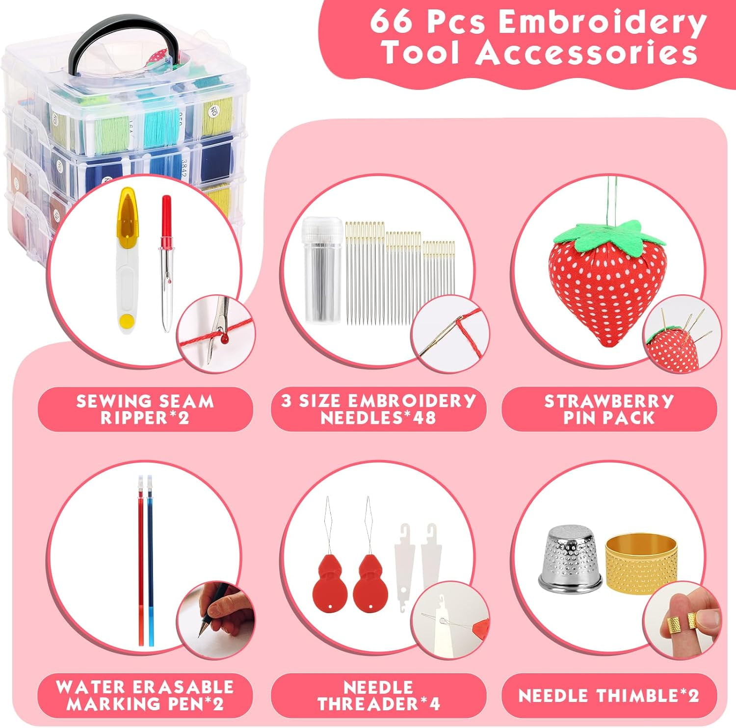 Embroidery Floss Thread Kit Including Colors Cross Stitch Sewing Thread with Embroidery Accessories and Transparent Embroidery Thread Storage Organizer Box