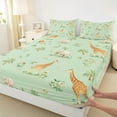 thumbnail image 3 of Castle Fairy Cartoon Lion Giraffe Elephant 4 Pieces Queen Sheet Sets for Preppy Child,Jungle Animal Ultra Soft Flat Sheet,Chic Floral Wildlife Queen Fitted Sheet,Breathable Home Decor, 3 of 7