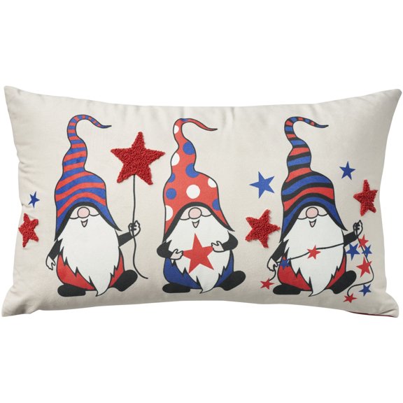 Mina Victory Holiday Pillows Americana Gnomes Multicolor 12" x 21" Throw Pillow