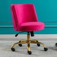 thumbnail image 2 of Accent Office Computer Desk Swivel Velvet Desk Chair with Nailhead Trim and Metal Legs, Height Adjustable Vanity Chair Rolling Tufted Chair for Living Room Bedroom Lounge, Fushia, 2 of 8
