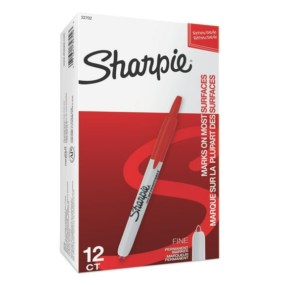 Sharpie® Retractable Permanent Markers, Fine Point, Red, Box Of 12