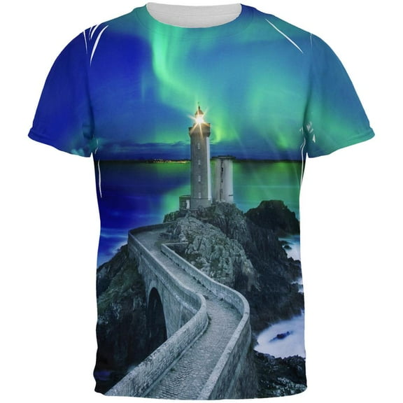 Northern Lights Aurora Lighthouse All Over Mens T Shirt Multi X-LG